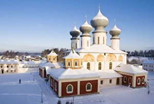 Uspensky Cathedral with the old part of Tikhvin town in winter, Bogorodichno-Uspenskij Monastery Uspensky Cathedral with the old part of Tikhvin town in winter, Bogorodichno-Uspenskij Monastery