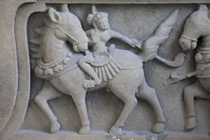 Vietnam, Danang, Museum of Cham Sculpture, Sandstone Carving of Polo Players Vietnam, Danang, Museum of Cham Sculpture, Sandstone Carving of Polo Players
