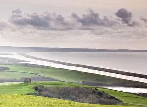 Abbotsbury Collection: View towards Abbotsburys St. Catherines Chapel and Chesil Beach