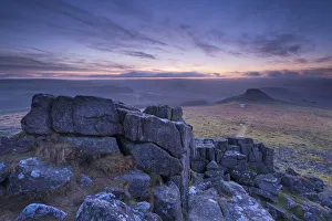 Dawn In Devon Prints: View towards Leather Tor from Sharpitor at dawn, Dartmoor National Park, Devon, England
