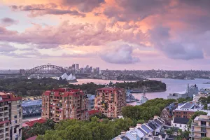 View of Sydney Harbour Bridge and Sydney Harbour at sunset, Sydney, New South Wales View of Sydney Harbour Bridge and Sydney Harbour at sunset, Sydney, New South Wales