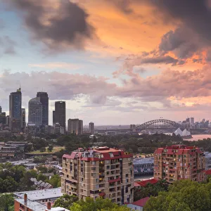 View of Sydney at sunset, Sydney, New South Wales, Australia View of Sydney at sunset, Sydney, New South Wales, Australia