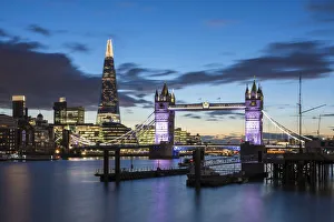 Iconic British Landmarks Prints: View of Tower Bridge & The Shard from Wapping, City of London, London, UK