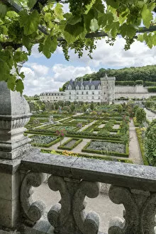 Images Dated 19th June 2017: Villandry castle and its garden from a terrace. Villandry, Indre-et-Loire, France