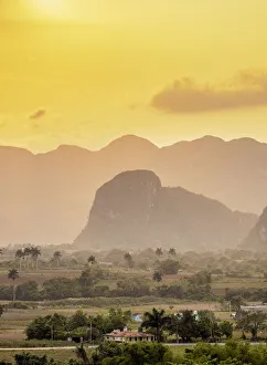 Vinales Valley Cuba Prints: Vinales Valley at sunset, elevated view, UNESCO World Heritage Site