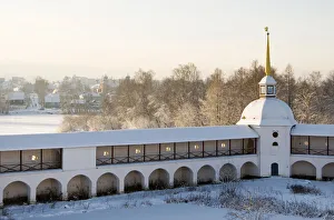 Walls of Bogorodichno-Uspenskij Monastery with town Tikhvin in the background, Leningrad Walls of Bogorodichno-Uspenskij Monastery with town Tikhvin in the background, Leningrad