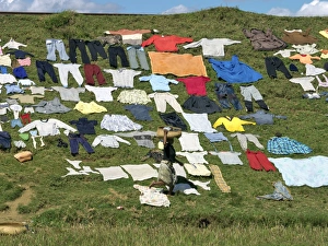 Washing put out to dry on a railway embankment near Antananarivo Washing put out to dry on a railway embankment near Antananarivo