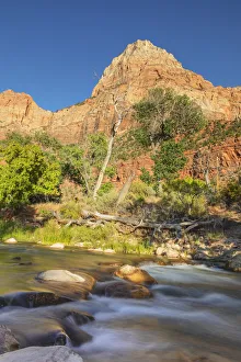 Watchman Mountain (1998m) and Virgin River at sunset, Zion National Park Watchman Mountain (1998m) and Virgin River at sunset, Zion National Park