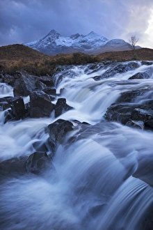 Waterfall on the River Sligachan with Sgurr nan Gillean mountain in the background Waterfall on the River Sligachan with Sgurr nan Gillean mountain in the background