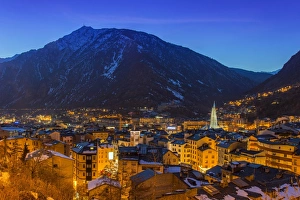 Winter view at dusk over Andorra La Vella, Andorra Winter view at dusk over Andorra La Vella, Andorra
