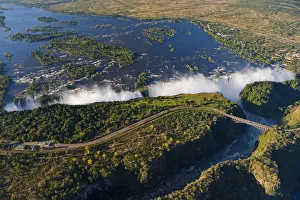 Zimbabwe, Victoria Falls. An aerial view from above the Falls Zimbabwe, Victoria Falls. An aerial view from above the Falls