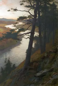 Prints of Artist: Farquharson, Joseph - Title: The Winding Dee - Date: 1889 - Original Medium and Size: Oil on Canvas 182.9 x 121.9 Nottinghamshire Prints: Print of The Winding Dee, a landscape oil painting on canvas