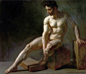 Seated Male Nude - Jean Baptiste Edouard Detaille Seated Male Nude - Jean Baptiste Edouard Detaille