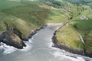 Aerial view of Ceibwr beach, north Pembrokeshire, Wales, UK Aerial view of Ceibwr beach, north Pembrokeshire, Wales, UK