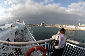 Deck of Pont Aven ferry, Brittany Ferries, Plymouth to Roscoff crossing, Atlantic Ocean Deck of Pont Aven ferry, Brittany Ferries, Plymouth to Roscoff crossing, Atlantic Ocean