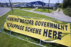 A garage in Cornwall advertising the government scrappage scheme A garage in Cornwall advertising the government scrappage scheme