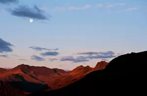 Images Dated 24th October 2008: The moon over Bowfell and the Langdale Pikes in the Lake district UK