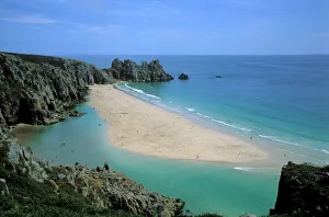 Porthcurno beach near the Minnack Theatre in West Cornwall. Lagoon at low tide Porthcurno beach near the Minnack Theatre in West Cornwall. Lagoon at low tide