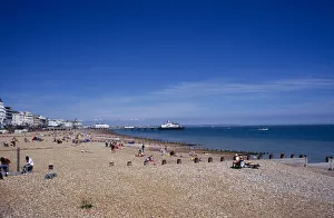ENGLAND East Sussex Eastbourne View across shingle beach towards the pier in the far ENGLAND East Sussex Eastbourne View across shingle beach towards the pier in the far