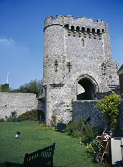 ENGLAND East Sussex Lewes Lewes Castle View from garden towards one of the semi octagonal ENGLAND East Sussex Lewes Lewes Castle View from garden towards one of the semi octagonal