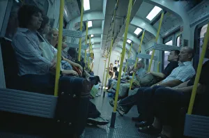 ENGLAND London The London Underground. Interior view through the train carriage with ENGLAND London The London Underground. Interior view through the train carriage with