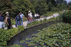 ENGLAND Surrey Woking Wisley Royal Horticultural Society Garden Visitors looking over ENGLAND Surrey Woking Wisley Royal Horticultural Society Garden Visitors looking over