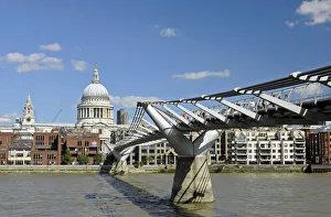 Millennium Bridge and St Pauls Cathedral London England Millennium Bridge and St Pauls Cathedral London England