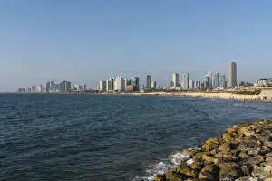 The shoreline and city of Jaffa and Tel Aviv on the shore of the Mediterranean Sea The shoreline and city of Jaffa and Tel Aviv on the shore of the Mediterranean Sea