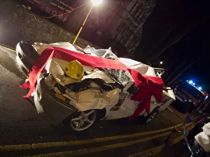Transport Road Cars Wrecked Car Wrapped Red Bow Transport Road Cars Wrecked Car Wrapped Red Bow