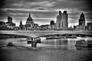 Black & White Prints: UK, London, The City, Waterloo Bridge over River Thames
