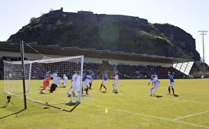 Images Dated 18th April 2015: Scottish Championship: Rangers vs Dumbarton - Defending a Corner Kick at Dumbarton Football Stadium