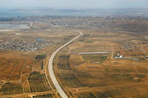 An aerial view of Baku city is pictured through the window of Turkish Airlines airplane An aerial view of Baku city is pictured through the window of Turkish Airlines airplane