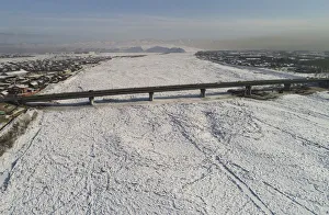 An aerial view shows a bridge across the Yenisei River in Kyzyl An aerial view shows a bridge across the Yenisei River in Kyzyl