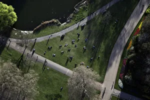 An aerial view shows people sitting in a Park in London An aerial view shows people sitting in a Park in London