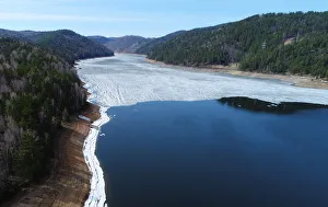 An aerial view shows the Shumikha Gulf of the Yenisei River outside Krasnoyarsk An aerial view shows the Shumikha Gulf of the Yenisei River outside Krasnoyarsk