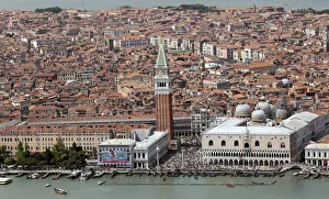 An aerial view shows St. Mark square and Venice lagoon An aerial view shows St. Mark square and Venice lagoon
