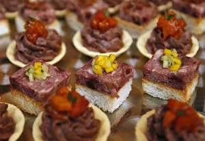 Appetizers featuring seal meat are displayed on Parliament Hill in Ottawa Appetizers featuring seal meat are displayed on Parliament Hill in Ottawa