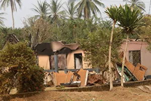 A burned and damaged building is seen in Kembong A burned and damaged building is seen in Kembong