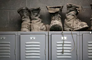 Coal mining boots are shown above miners lockers before the start of an afternoon shift Coal mining boots are shown above miners lockers before the start of an afternoon shift