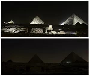 Images Dated 27th March 2010: A combination of pictures shows the great Giza pyramids and the Sphinx before (top
