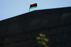The flag of Libya flies in the Manhattan borough of New York The flag of Libya flies in the Manhattan borough of New York
