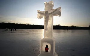 The ice sculptures are seen on a pond of Dobra Voda The ice sculptures are seen on a pond of Dobra Voda