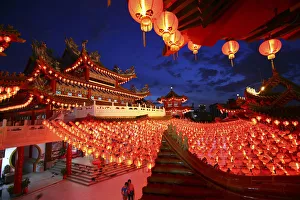 Lanterns are hung in a Chinese temple ahead of Chinese New Year celebrations in Kuala Lanterns are hung in a Chinese temple ahead of Chinese New Year celebrations in Kuala