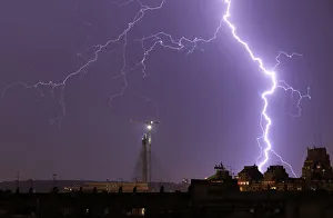 Lightning strikes over buildings during a thunderstorm in Belgrade Lightning strikes over buildings during a thunderstorm in Belgrade