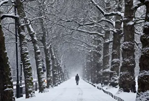 A man walks through the snow in St Jamess Park in central London A man walks through the snow in St Jamess Park in central London