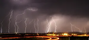 Mass lightning bolts light up night skies by Daggett airport Mass lightning bolts light up night skies by Daggett airport
