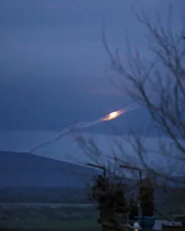 A missile fired into Afrin as seen from north of Rajo A missile fired into Afrin as seen from north of Rajo