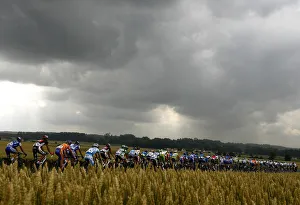 The pack of riders cycles past fields during the 5th stage of the Tour de France 2006 The pack of riders cycles past fields during the 5th stage of the Tour de France 2006