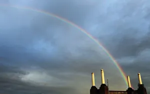 A rainbow stretches over Battersea Power Station in London A rainbow stretches over Battersea Power Station in London