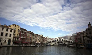 Rialto Bridge is seen on a empty Grand Canal in Venice Rialto Bridge is seen on a empty Grand Canal in Venice